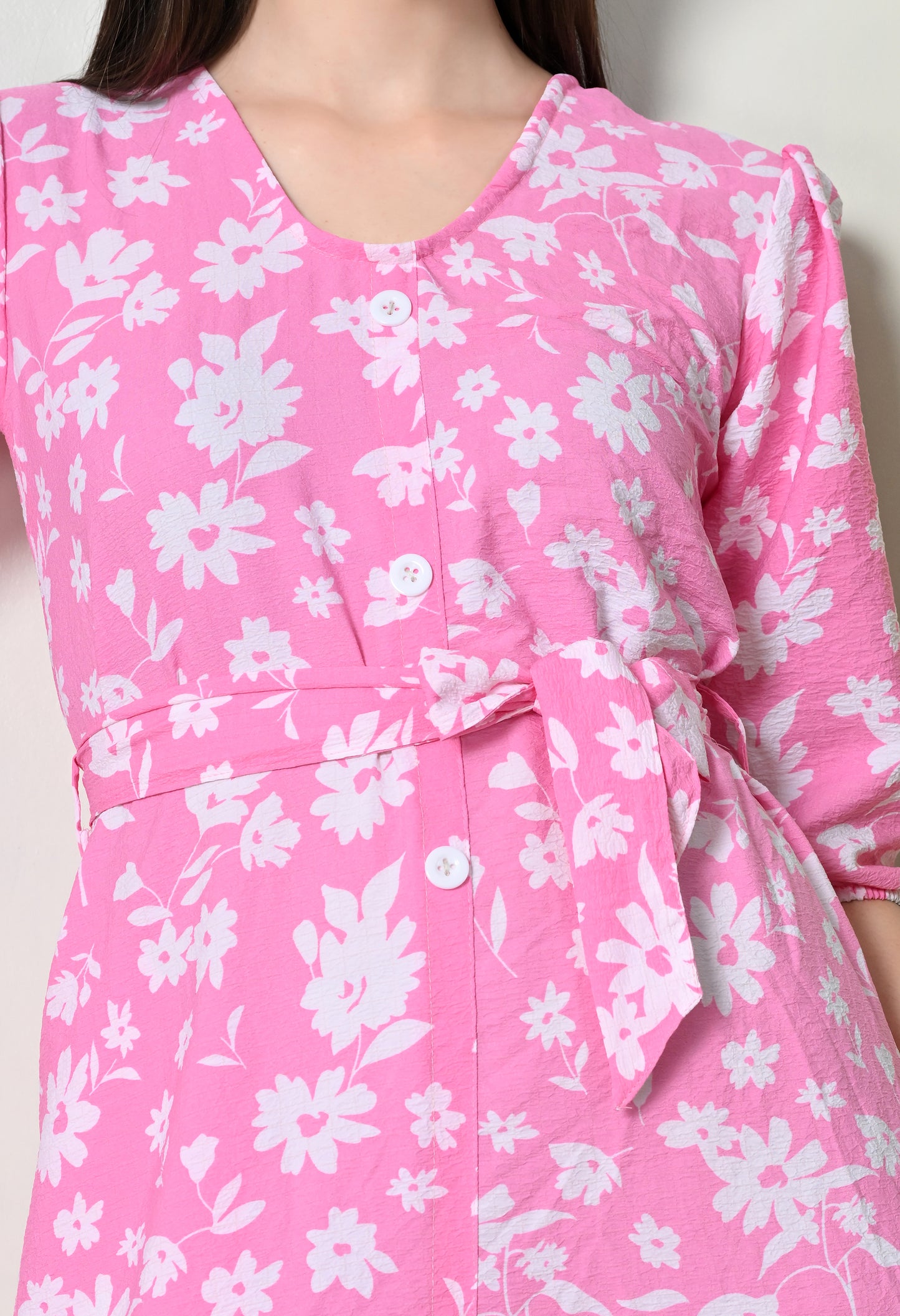 White floral pink midi dress