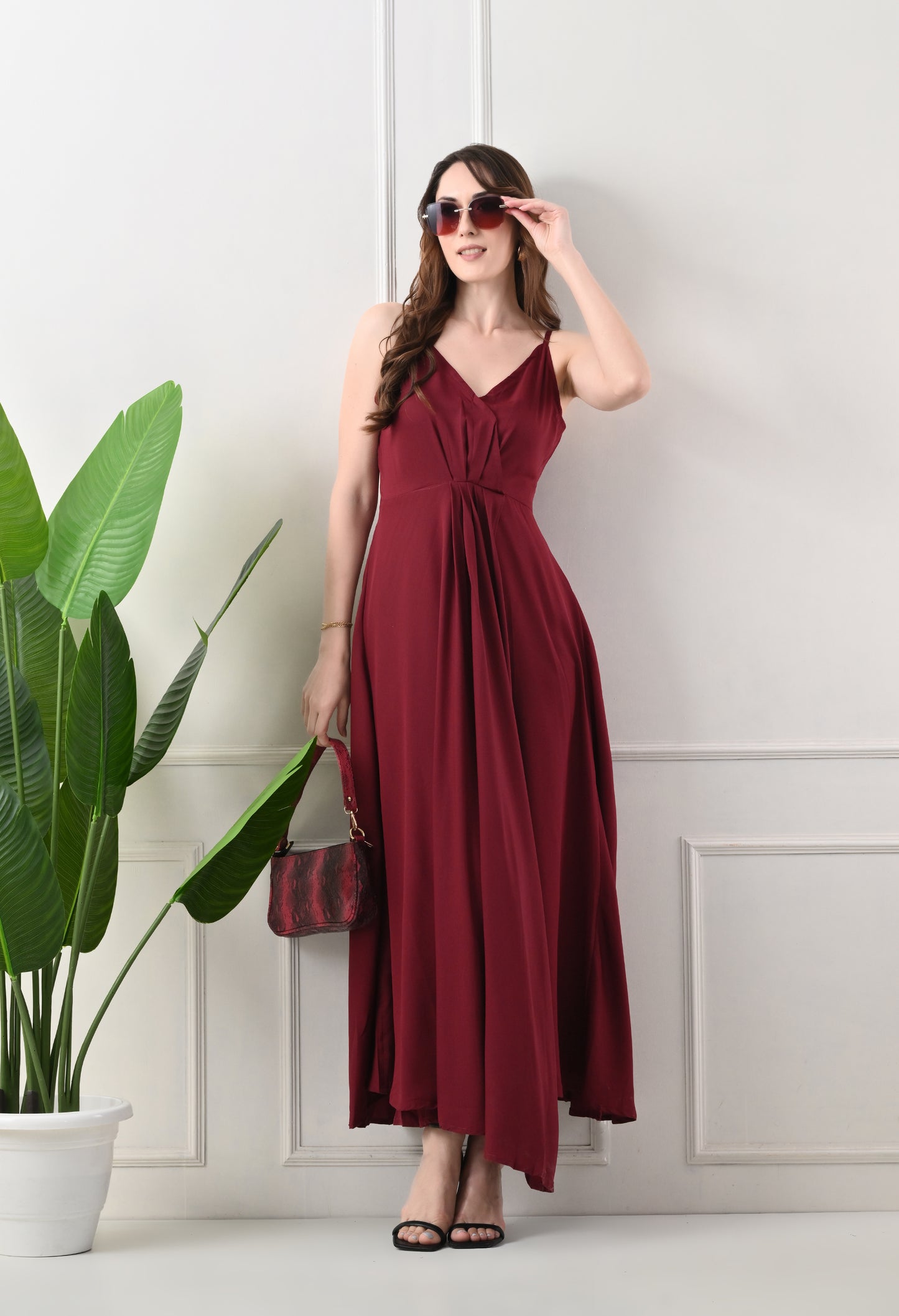 Full lengh without sleeve plain western maxi for women