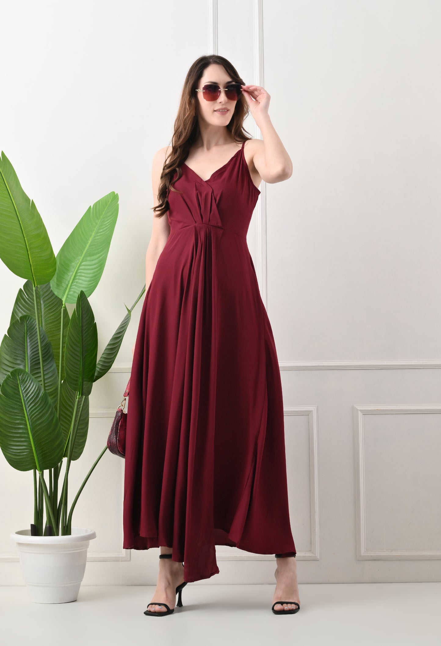 Full lengh without sleeve plain western maxi for women