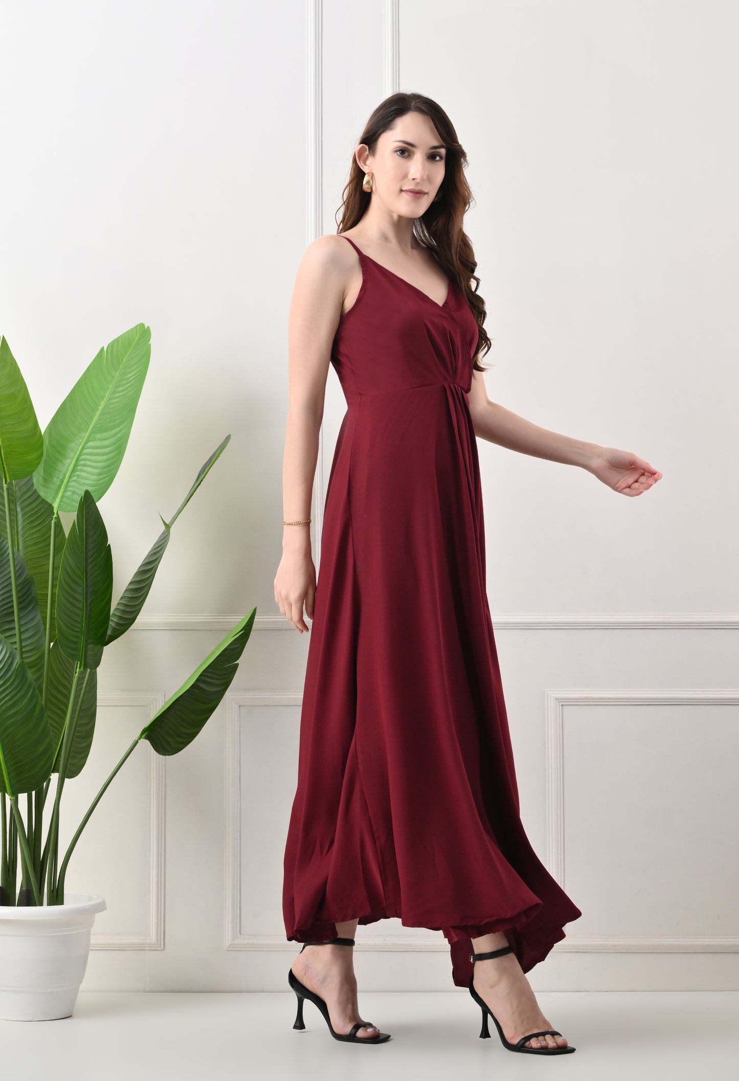 Full lengh without sleeve plain western maxi for women