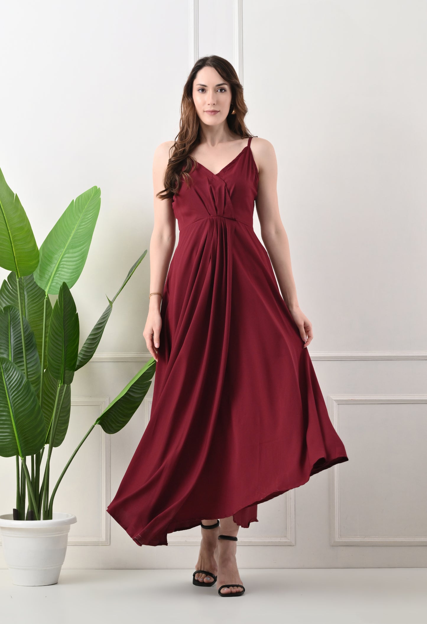 Full lengh without sleeve plain western maxi for women