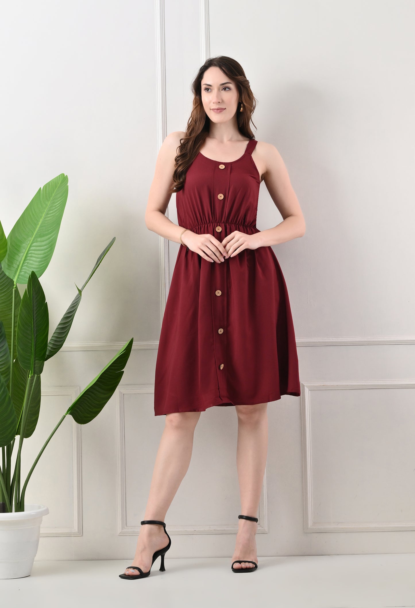 Wooden button printed top for women