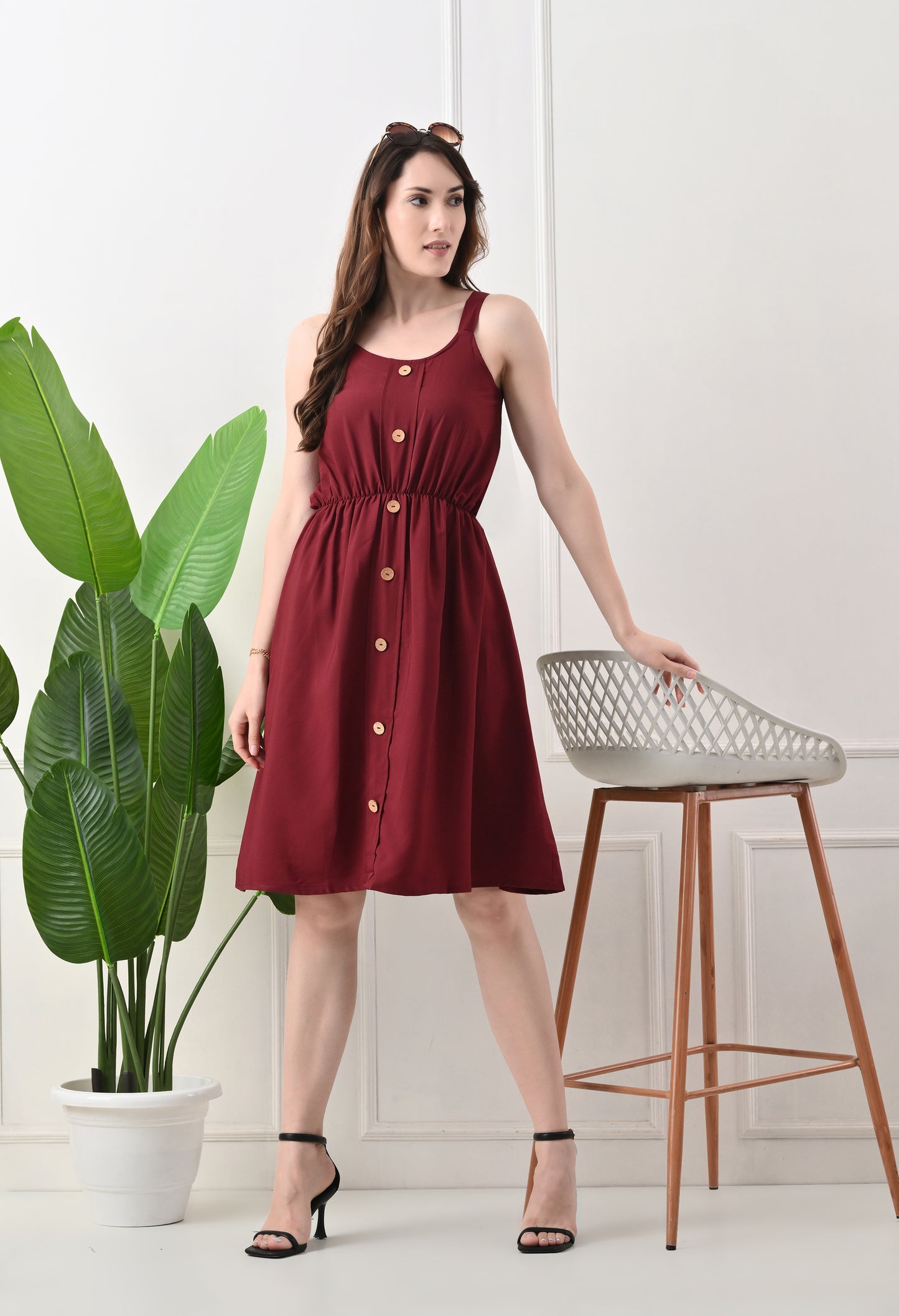 Wooden button printed top for women