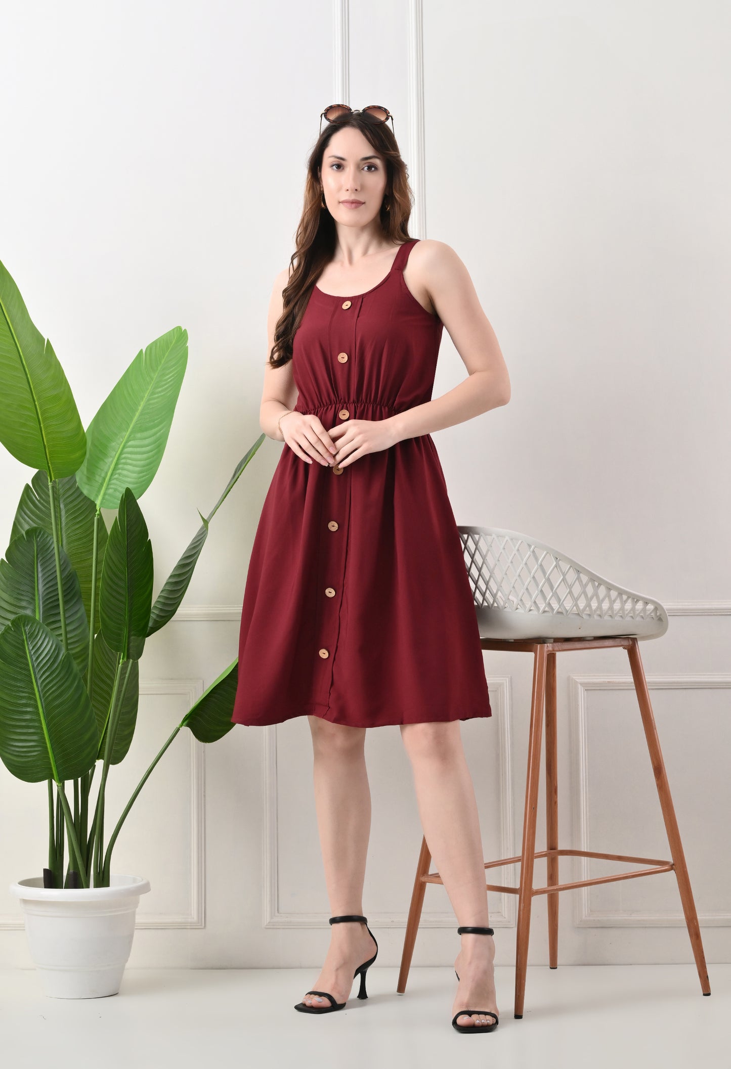 Wooden button printed top for women