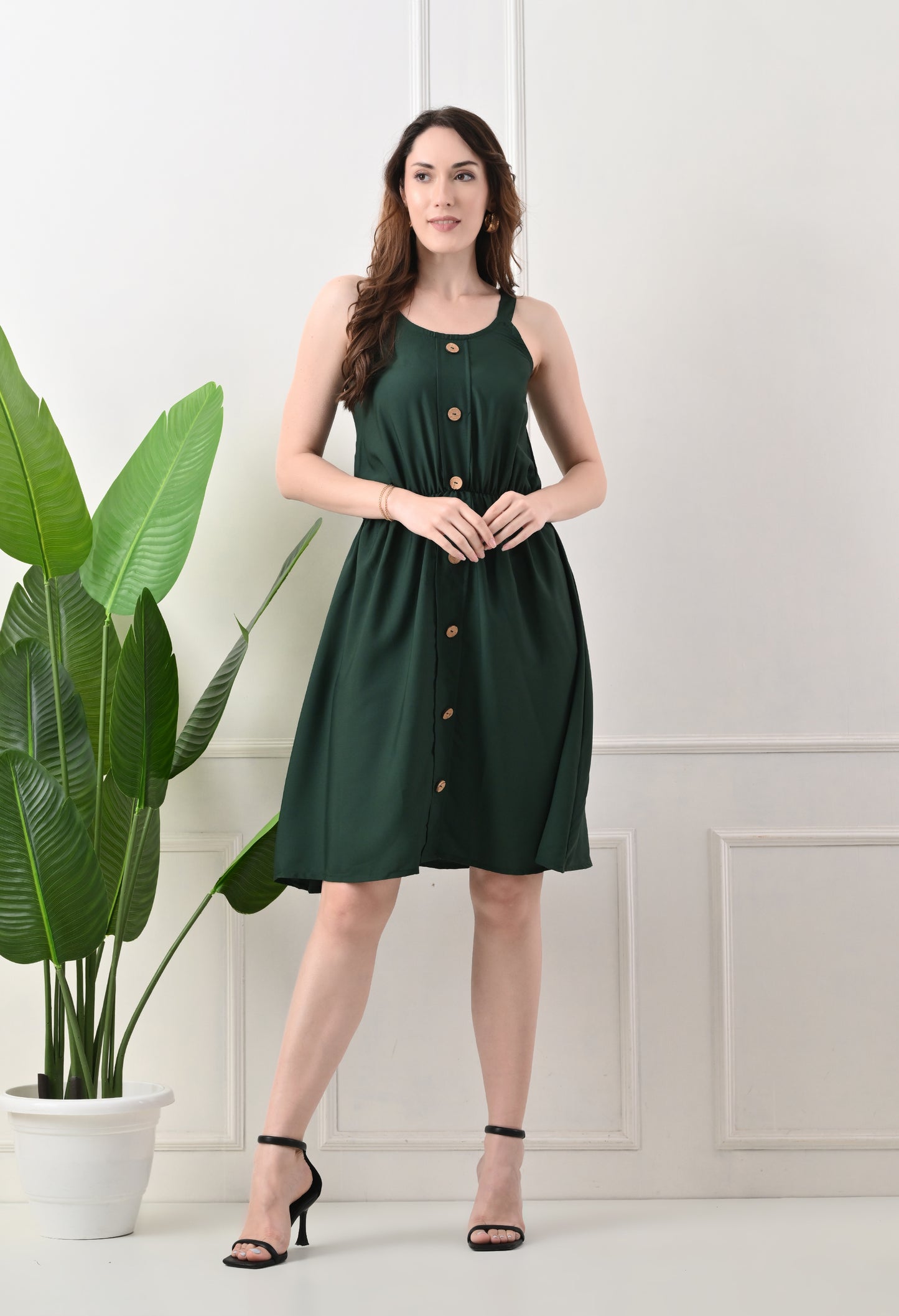 Wooden button printed top for women