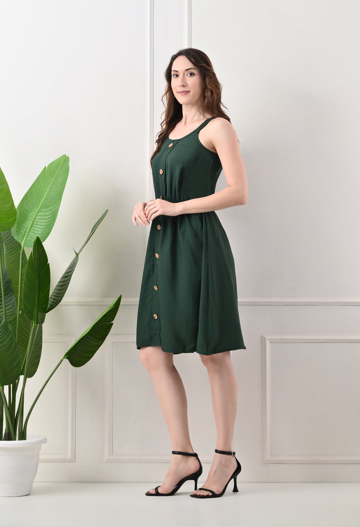 Wooden button printed top for women