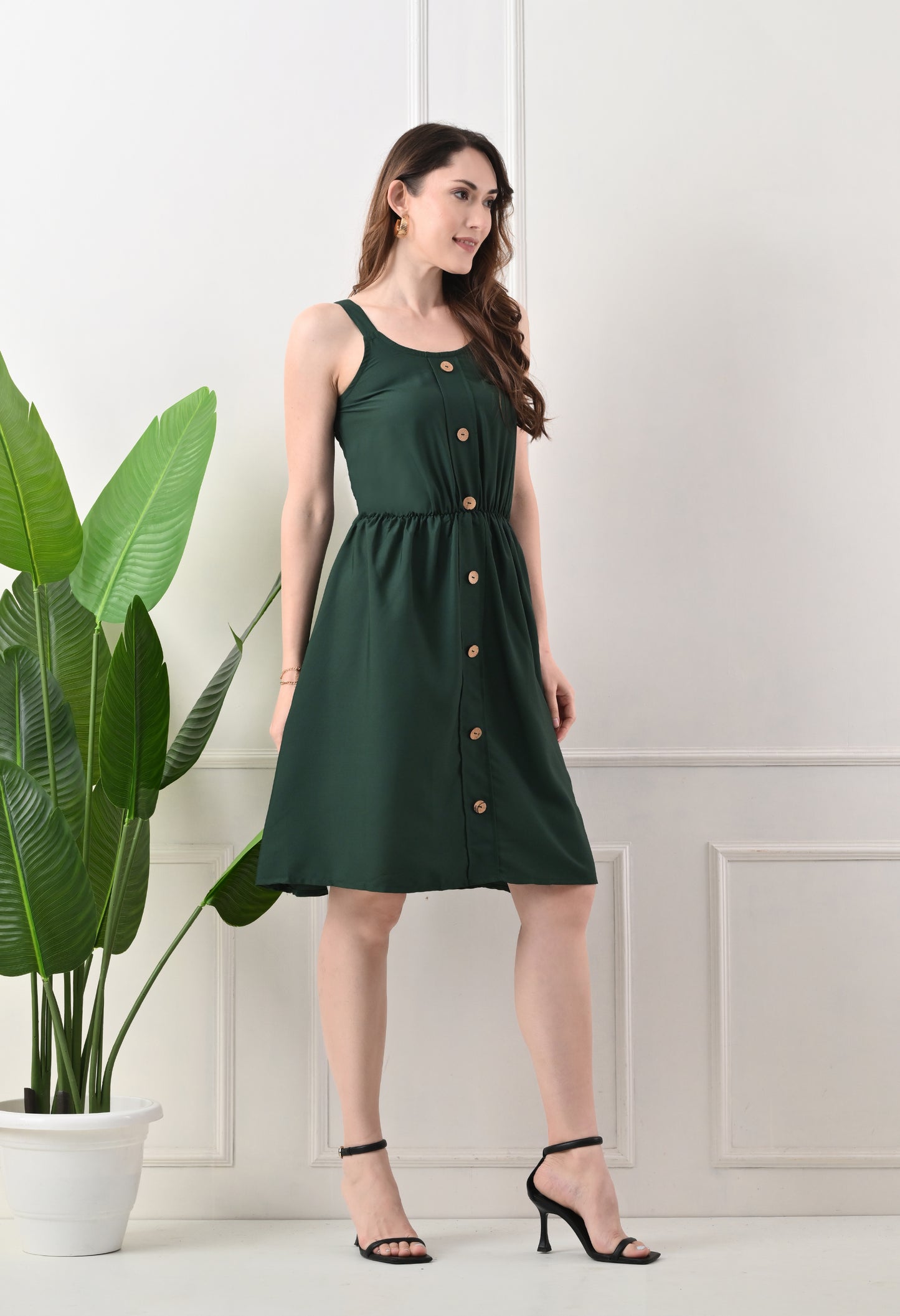 Wooden button printed top for women