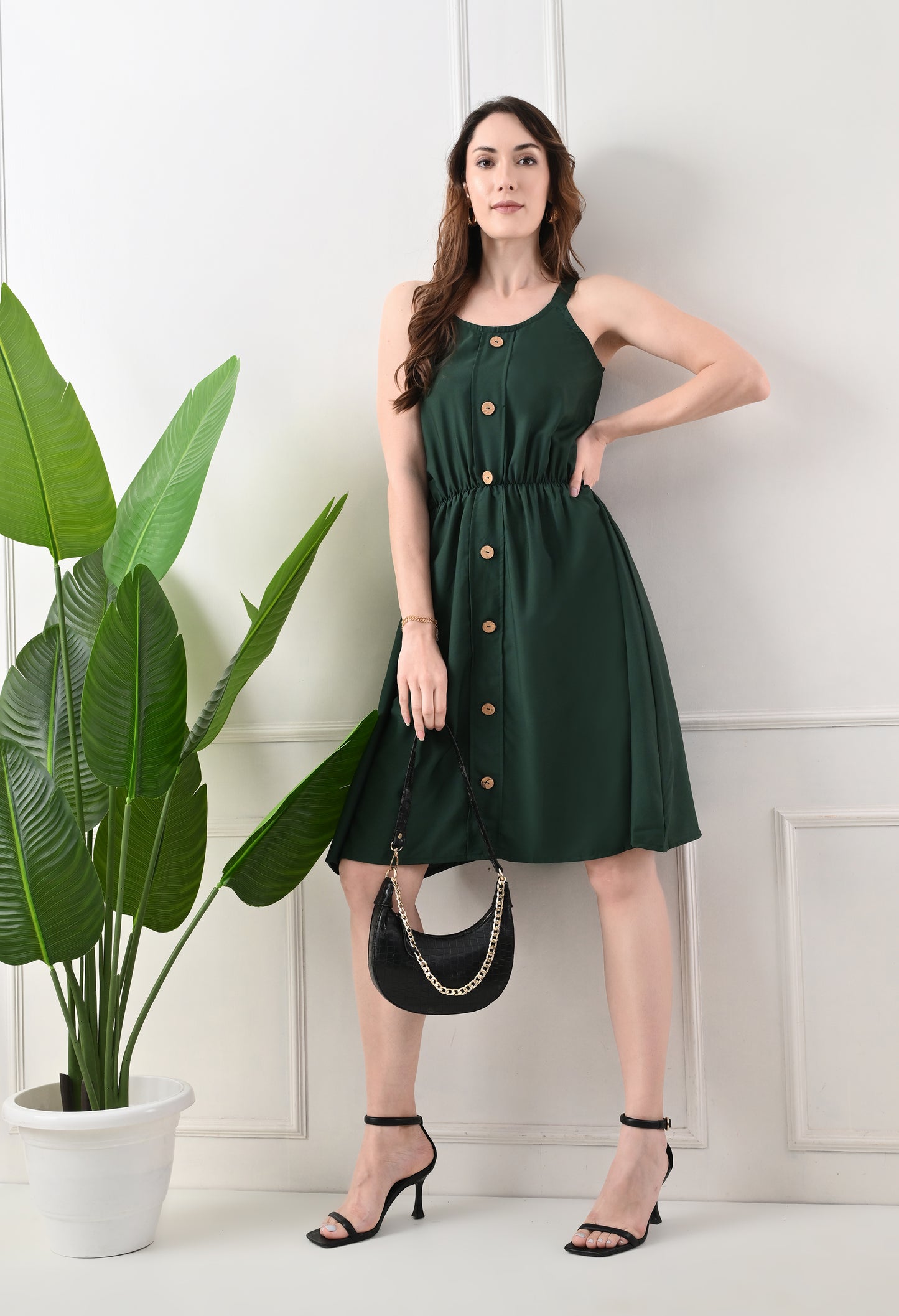 Wooden button printed top for women