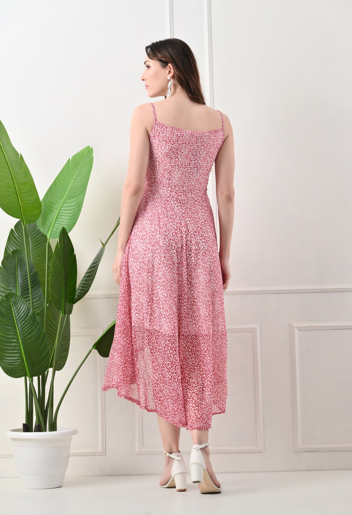 High low sleevless printed western dress for women