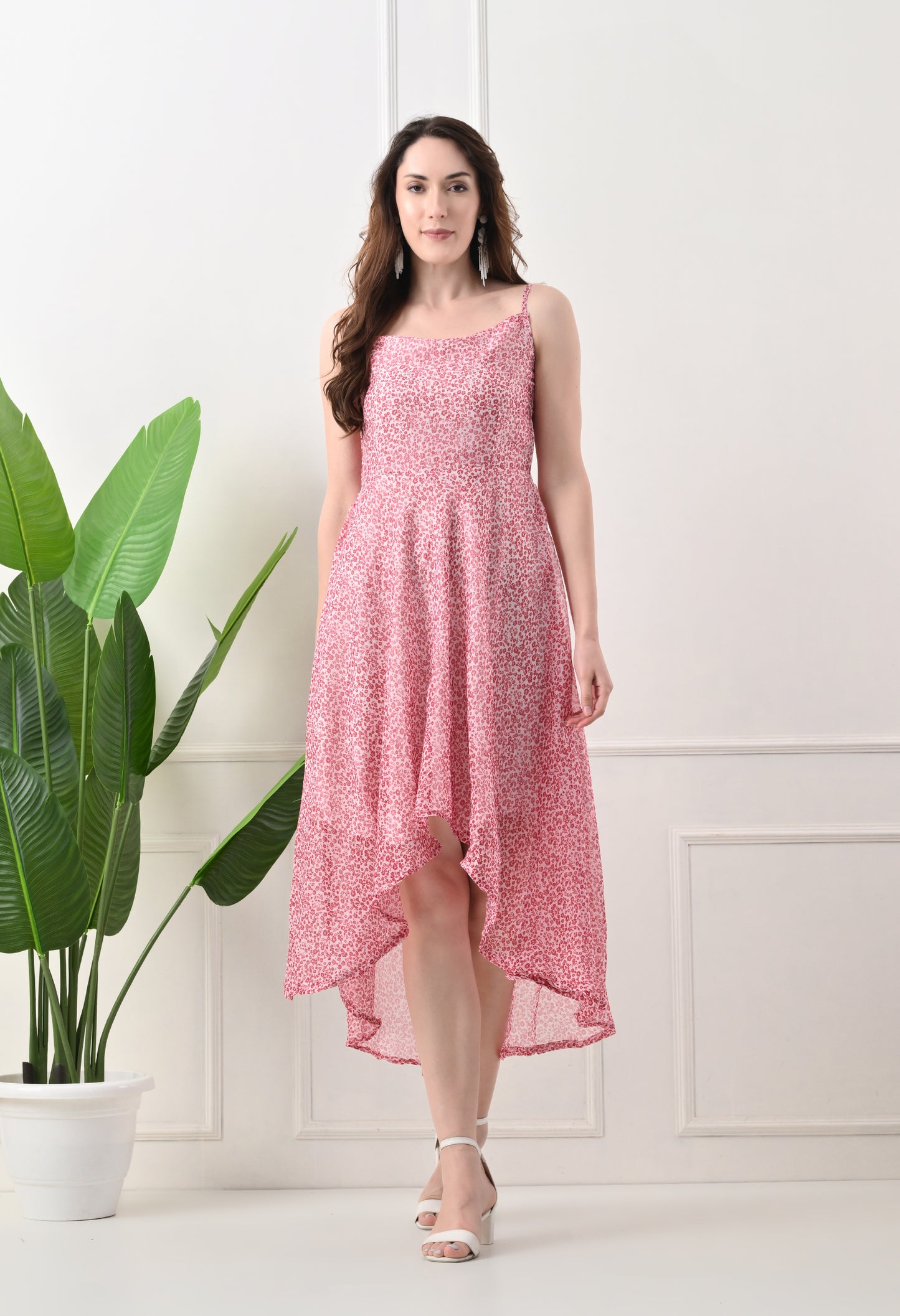 High low sleevless printed western dress for women