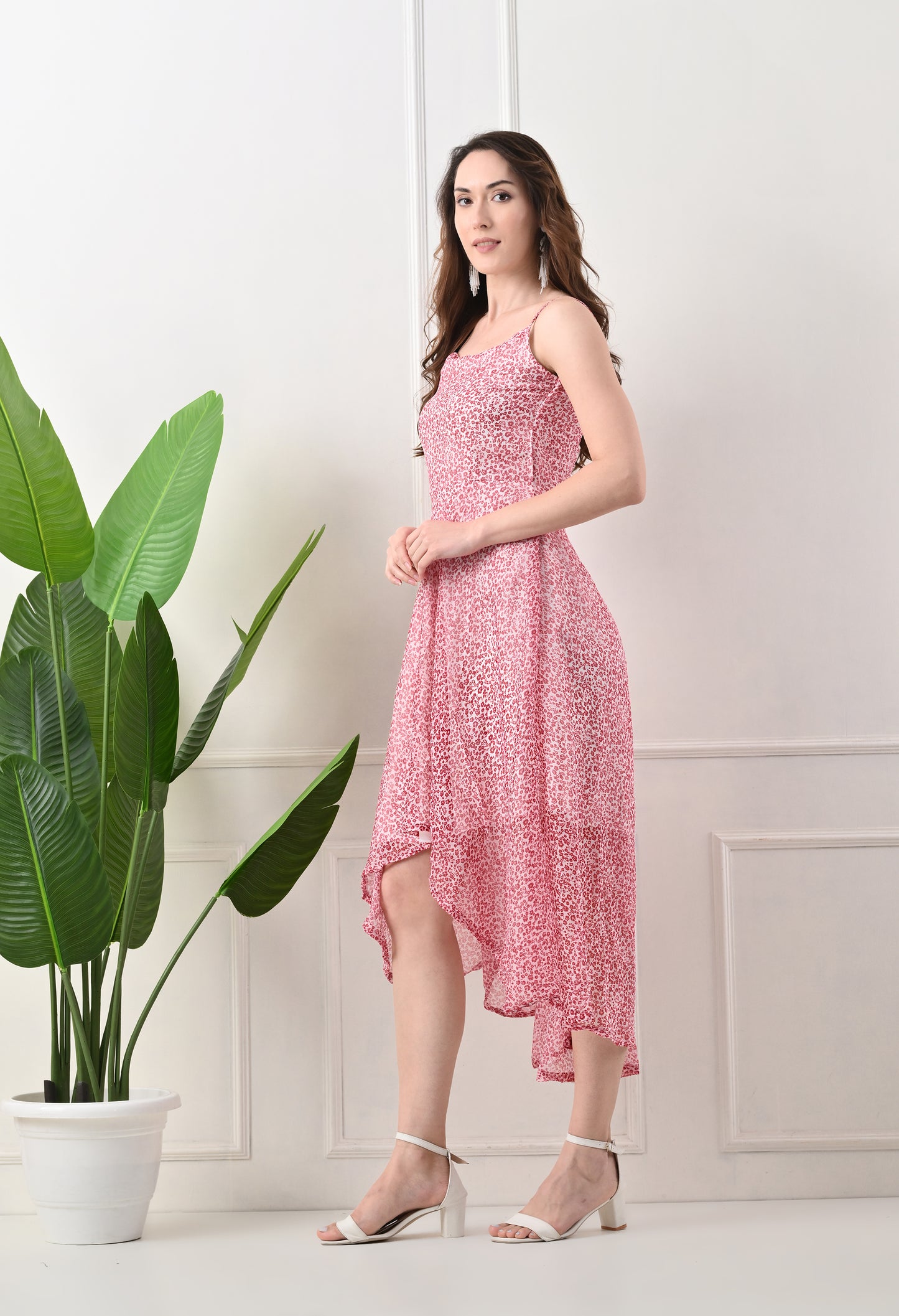 High low sleevless printed western dress for women