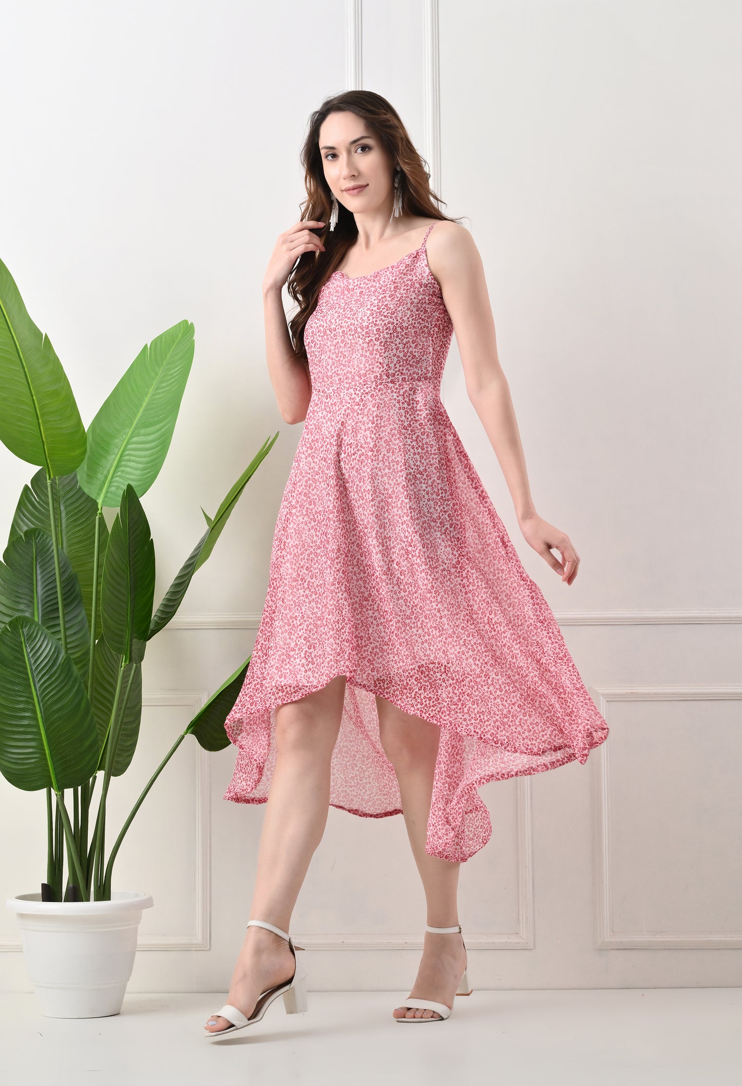 High low sleevless printed western dress for women