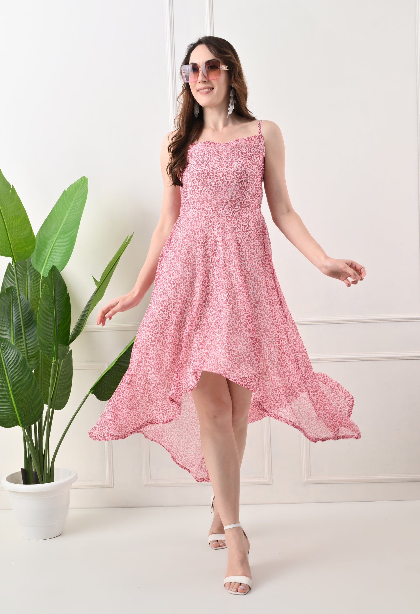 High low sleevless printed western dress for women
