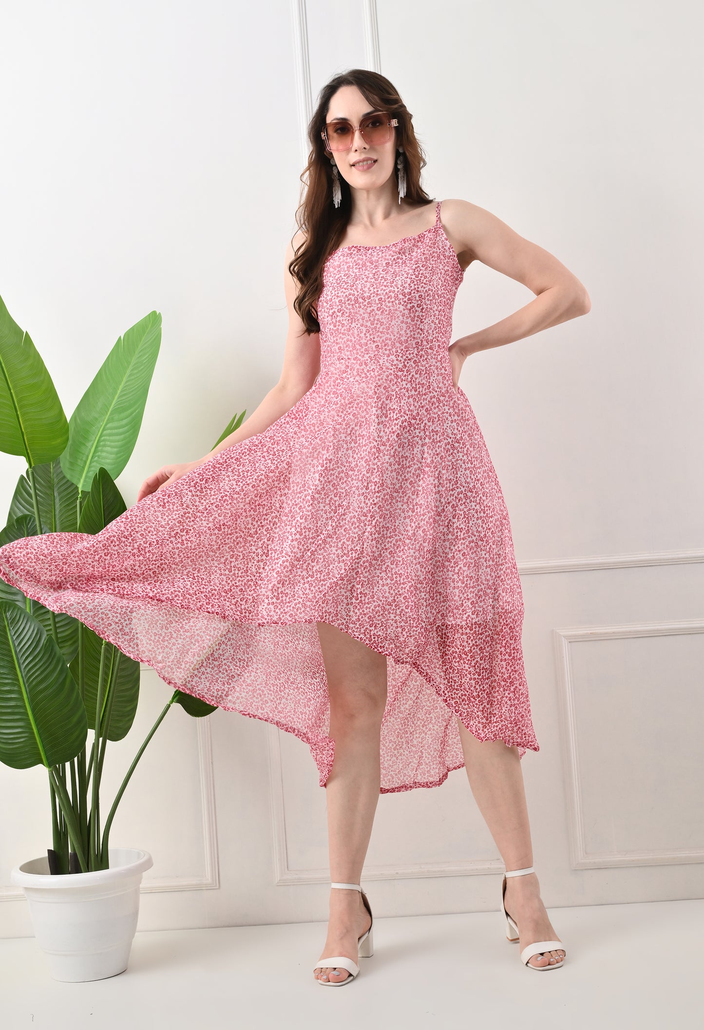 High low sleevless printed western dress for women