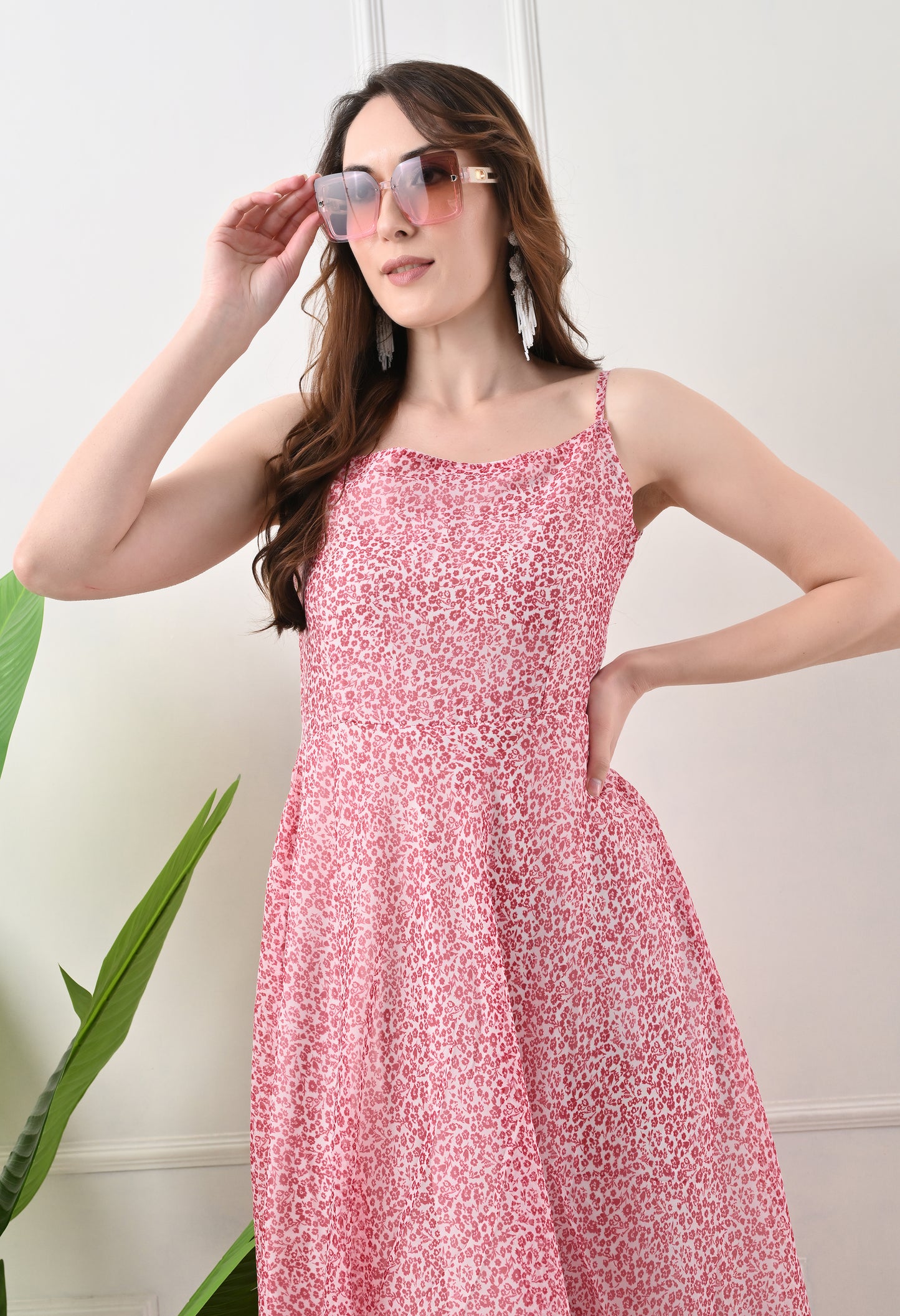 High low sleevless printed western dress for women