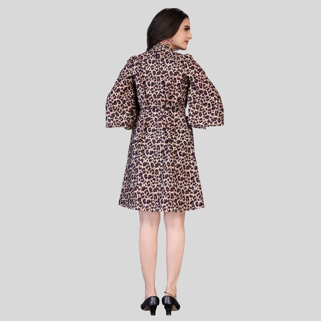 Tiger Printed Elegant Crepe Midi Dress