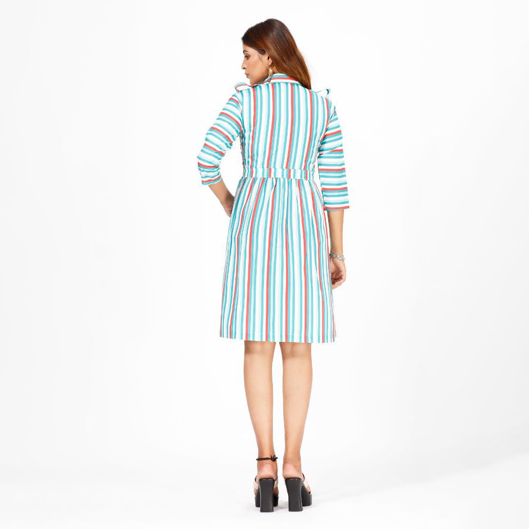 Classic Charm Crepe Midi Dress with Evergreen Stripes and Checks