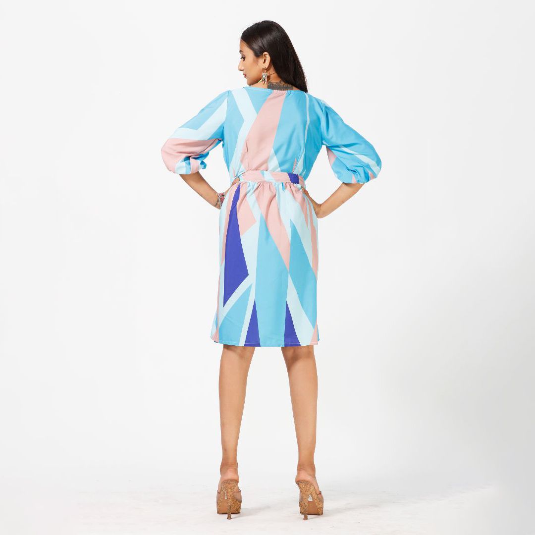 Abstract printed sleeve western dress for women