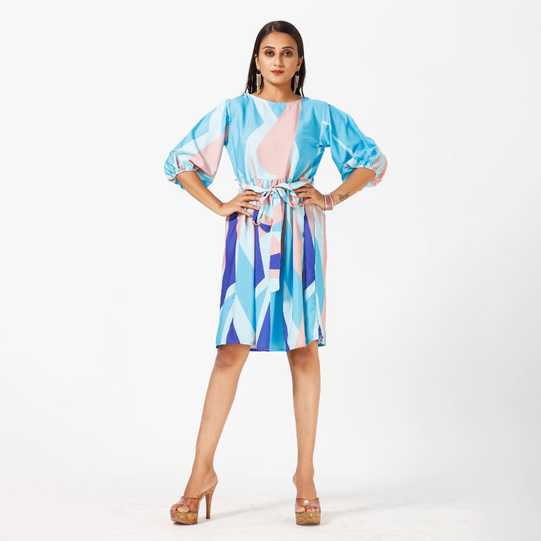Abstract printed sleeve western dress for women