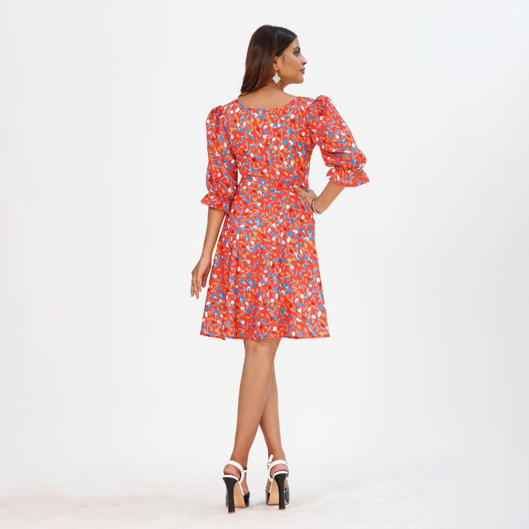 Floral printed 3/4 sleeve western dress for women
