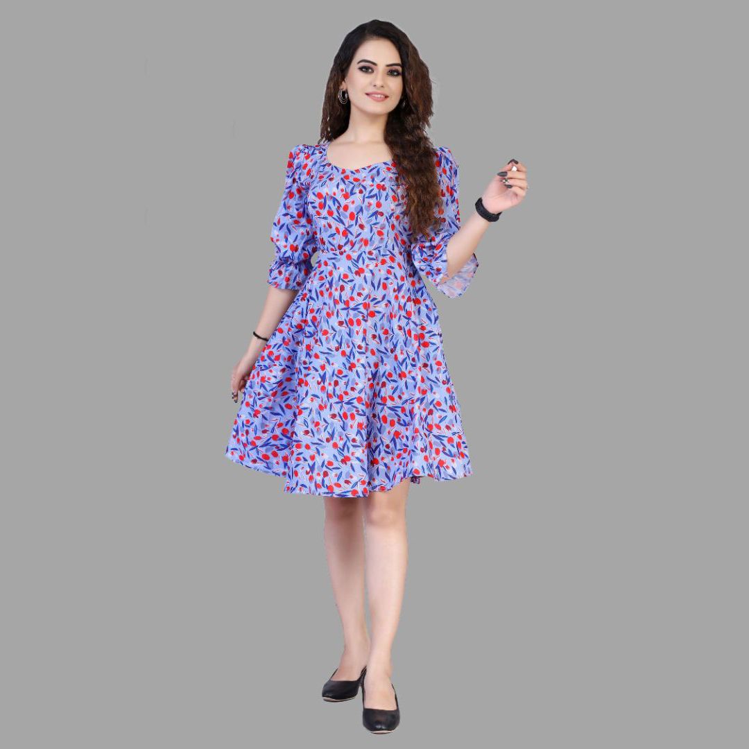 Floral printed 3/4 sleeve western dress for women
