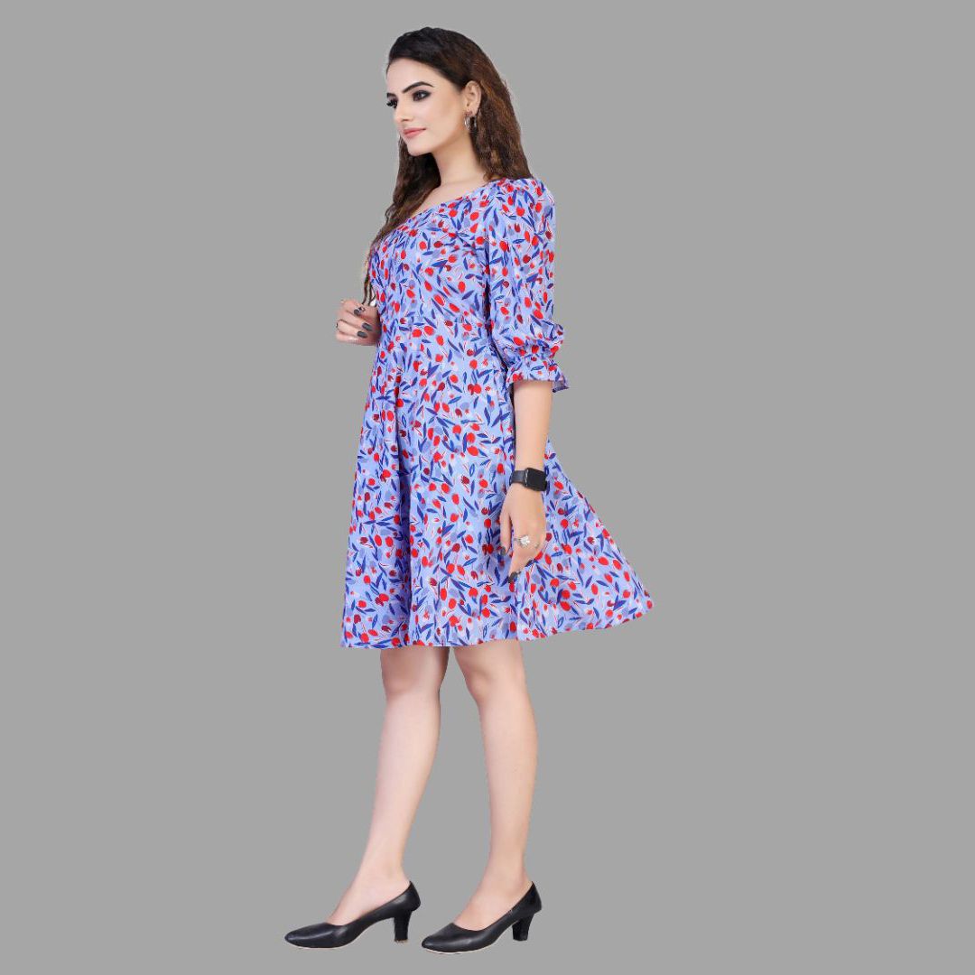 Floral printed 3/4 sleeve western dress for women