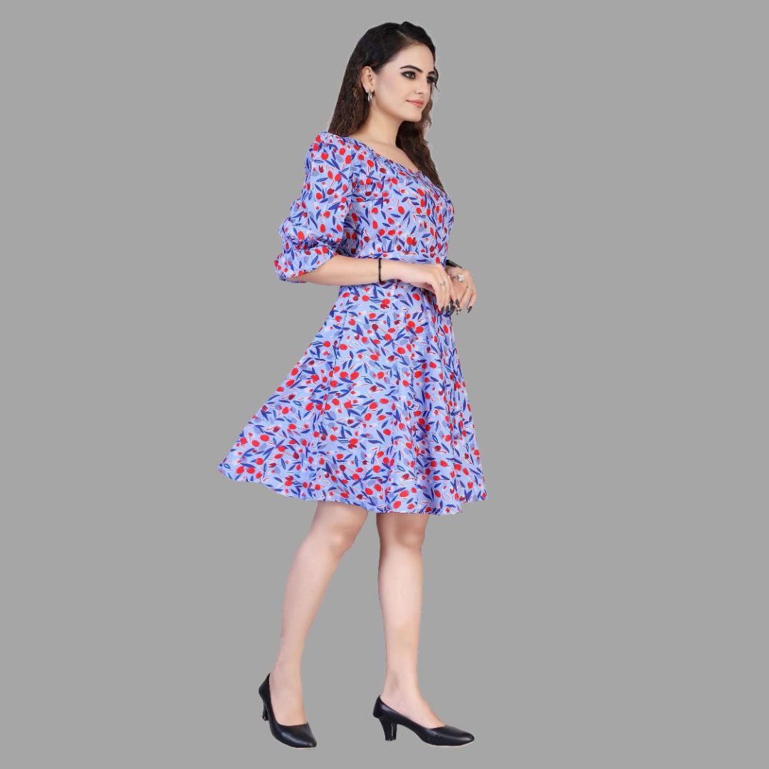 Floral printed 3/4 sleeve western dress for women