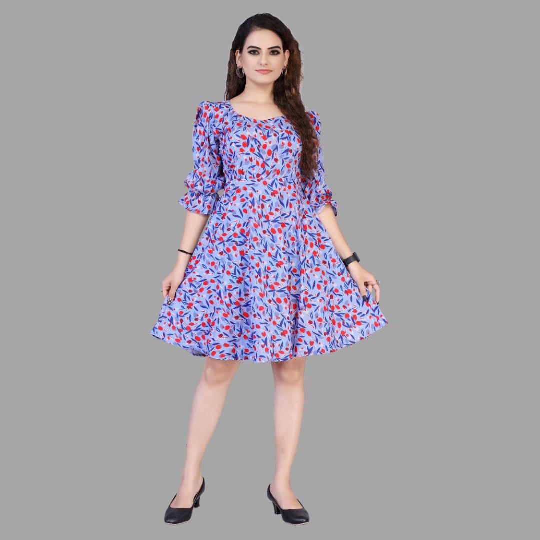 Floral printed 3/4 sleeve western dress for women