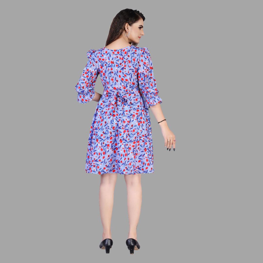 Floral printed 3/4 sleeve western dress for women