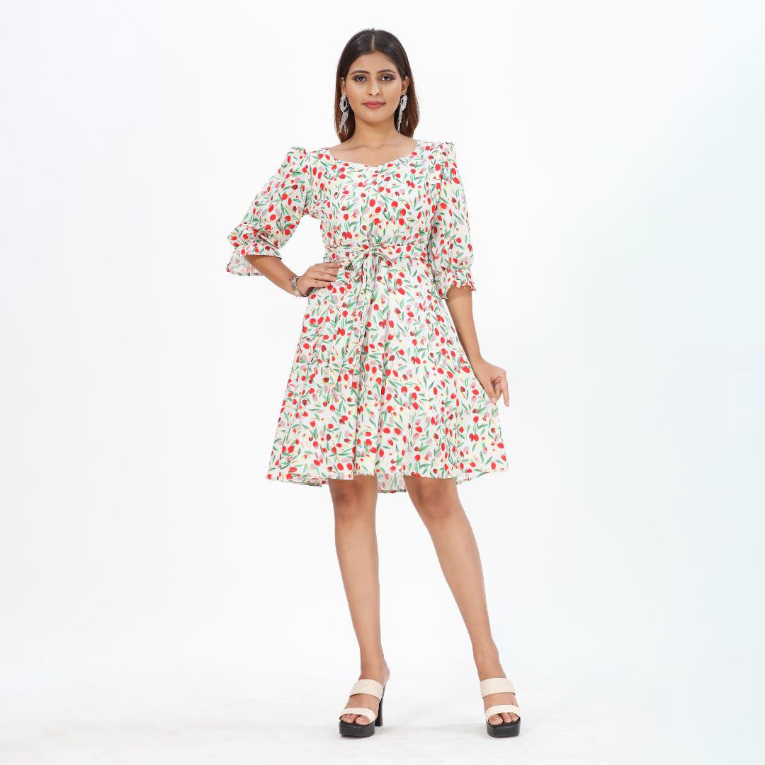 Floral printed 3/4 sleeve western dress for women