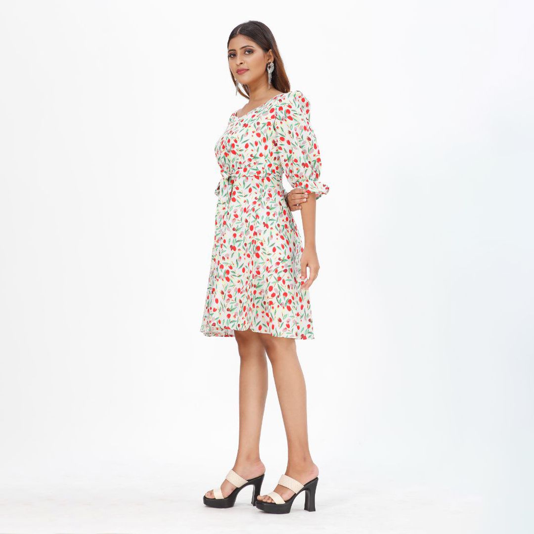 Floral printed 3/4 sleeve western dress for women