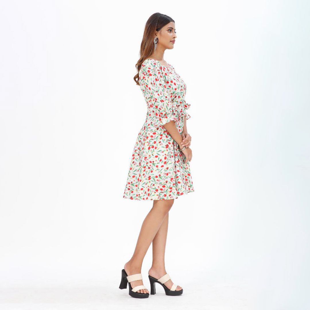 Floral printed 3/4 sleeve western dress for women