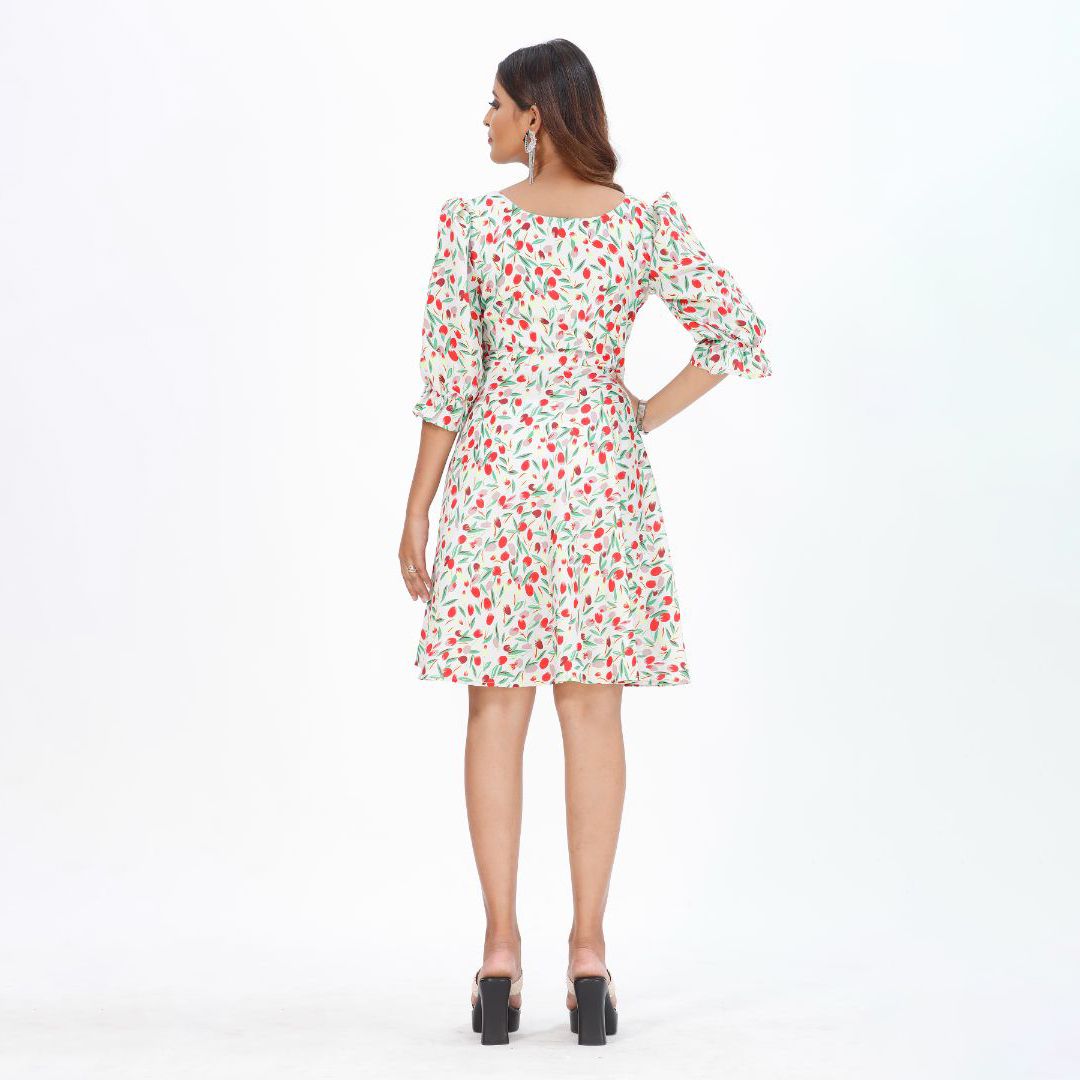 Floral printed 3/4 sleeve western dress for women