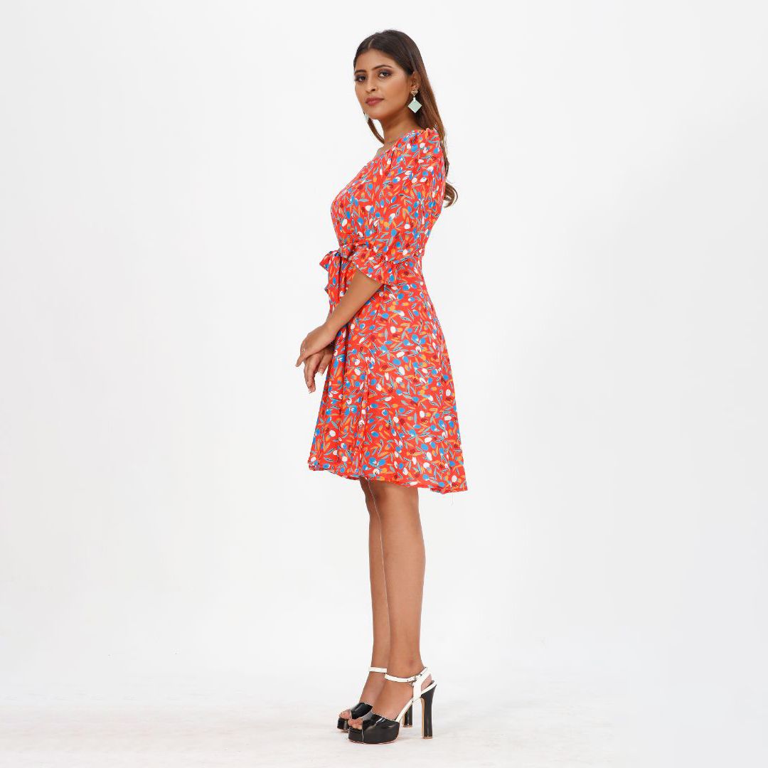 Floral printed 3/4 sleeve western dress for women