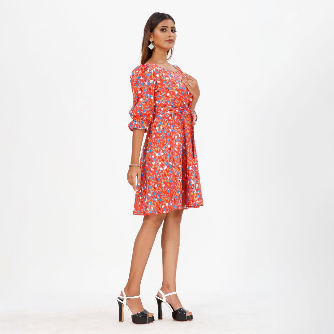 Floral printed 3/4 sleeve western dress for women