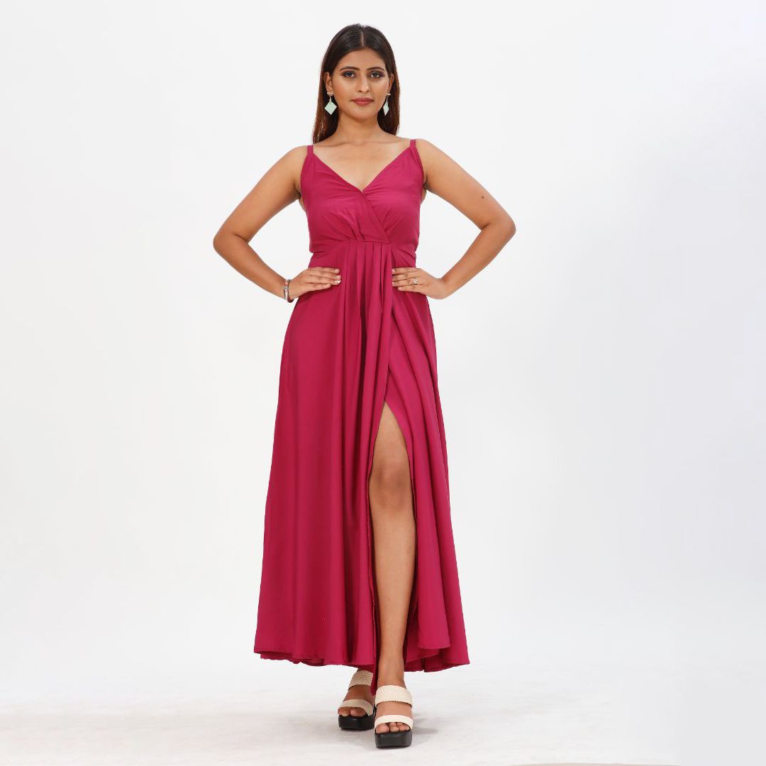 Full lengh without sleeve plain western maxi for women