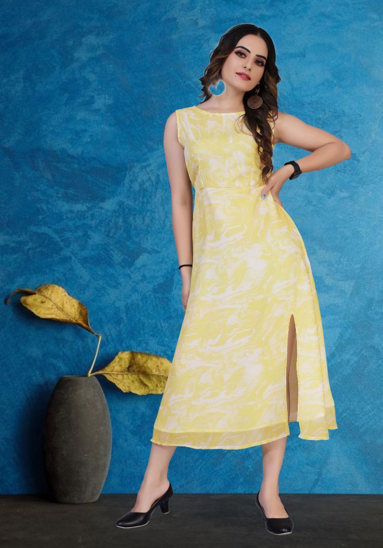 Marble print without sleeve western dress for women