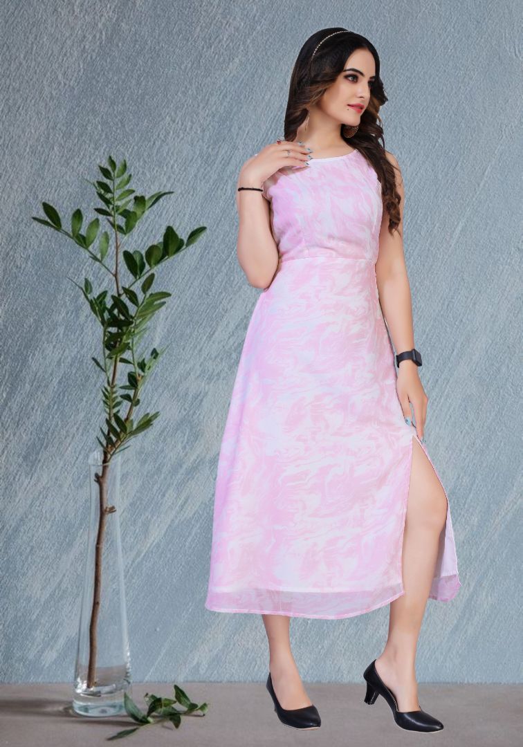 Marble print without sleeve western dress for women