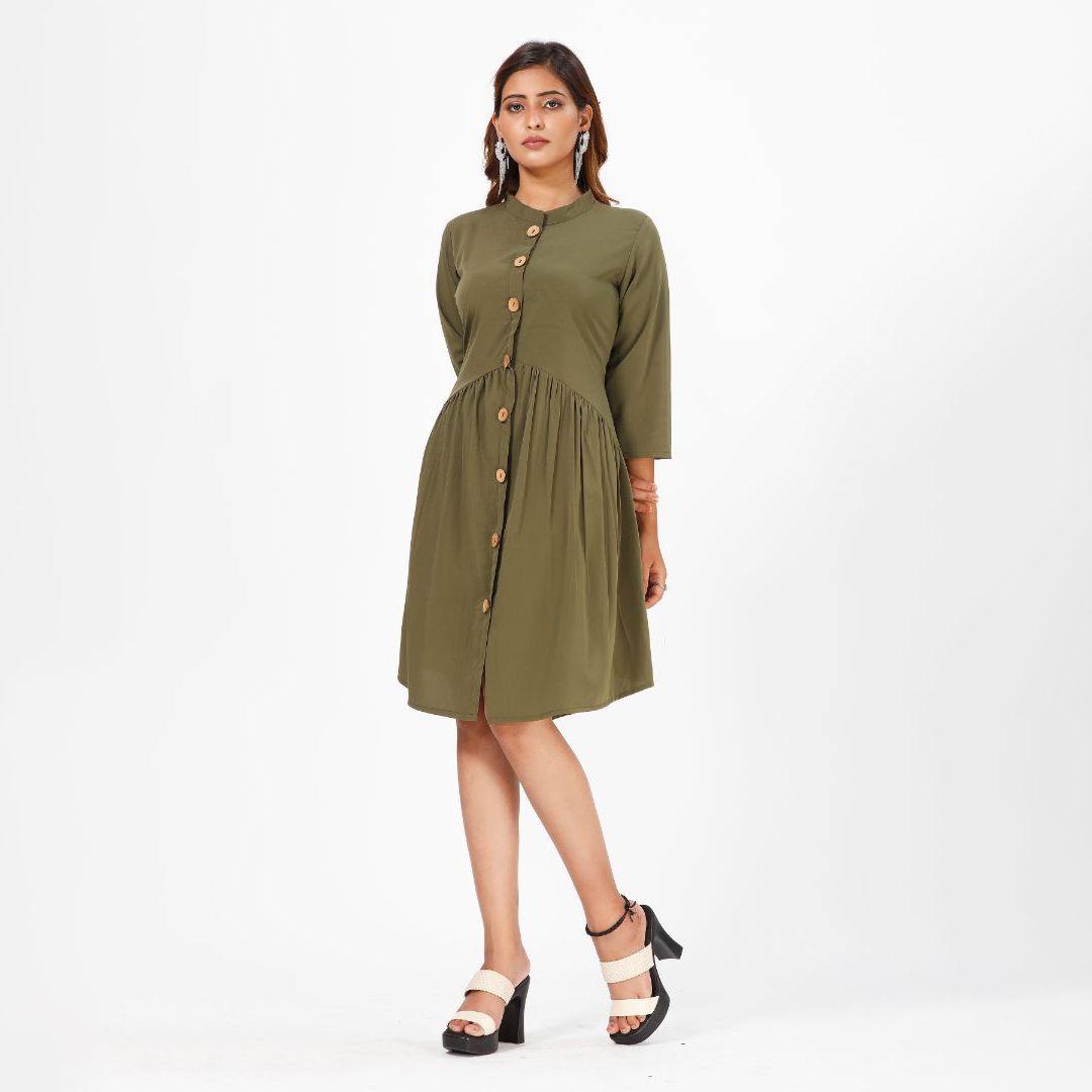 Green knee Lenght 3/4 sleeve western dress for women