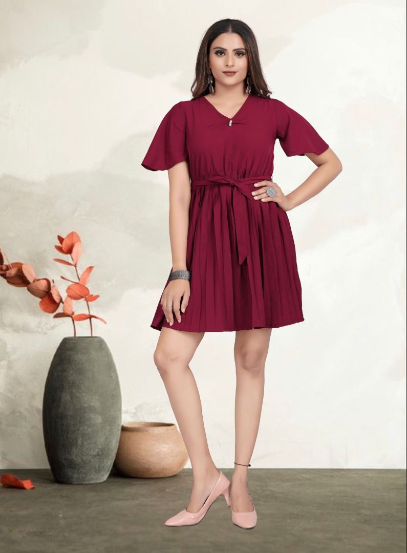 Pleated short sleeve western dress for women