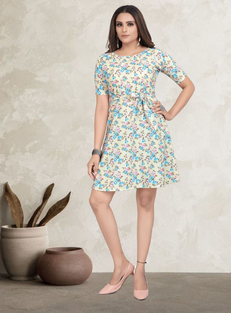 Half sleeve floral printed western dress for women