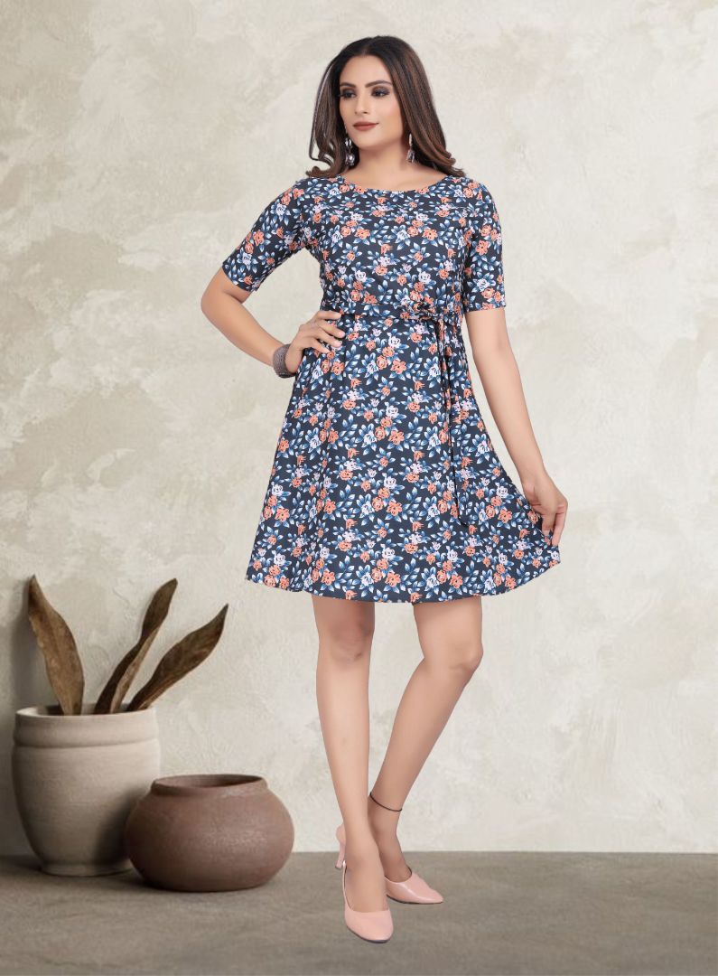 Half sleeve floral printed western dress for women