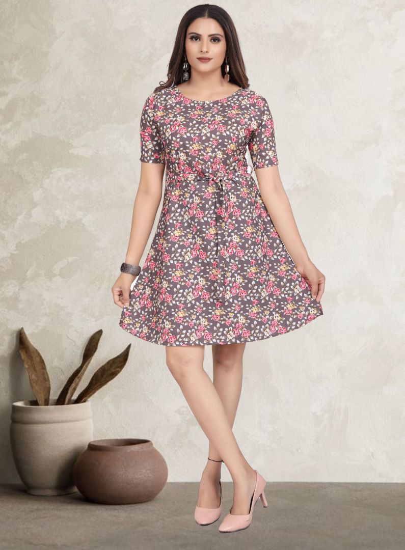 Half sleeve floral printed western dress for women