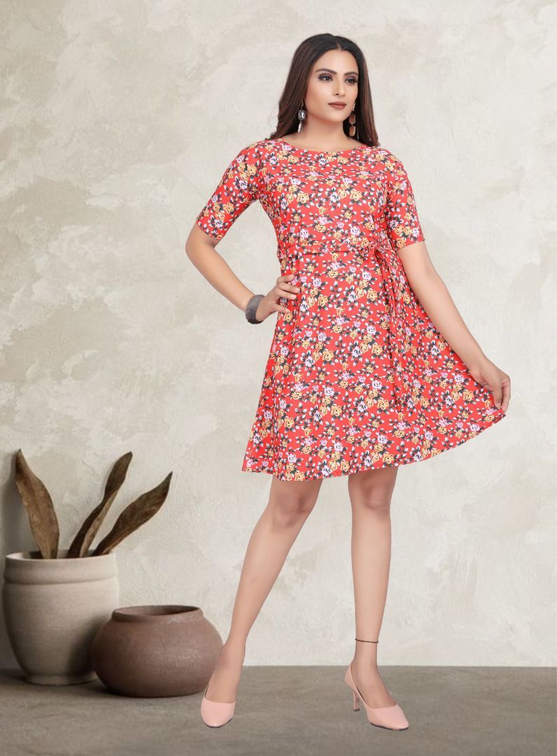 Half sleeve floral printed western dress for women