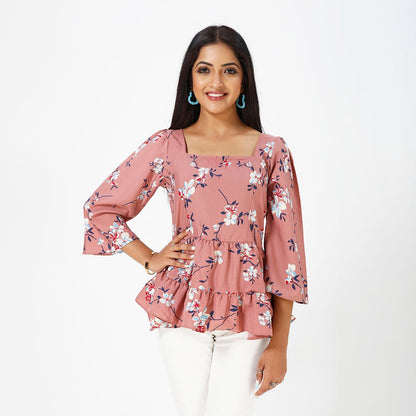 Floral printed tunic western top for women