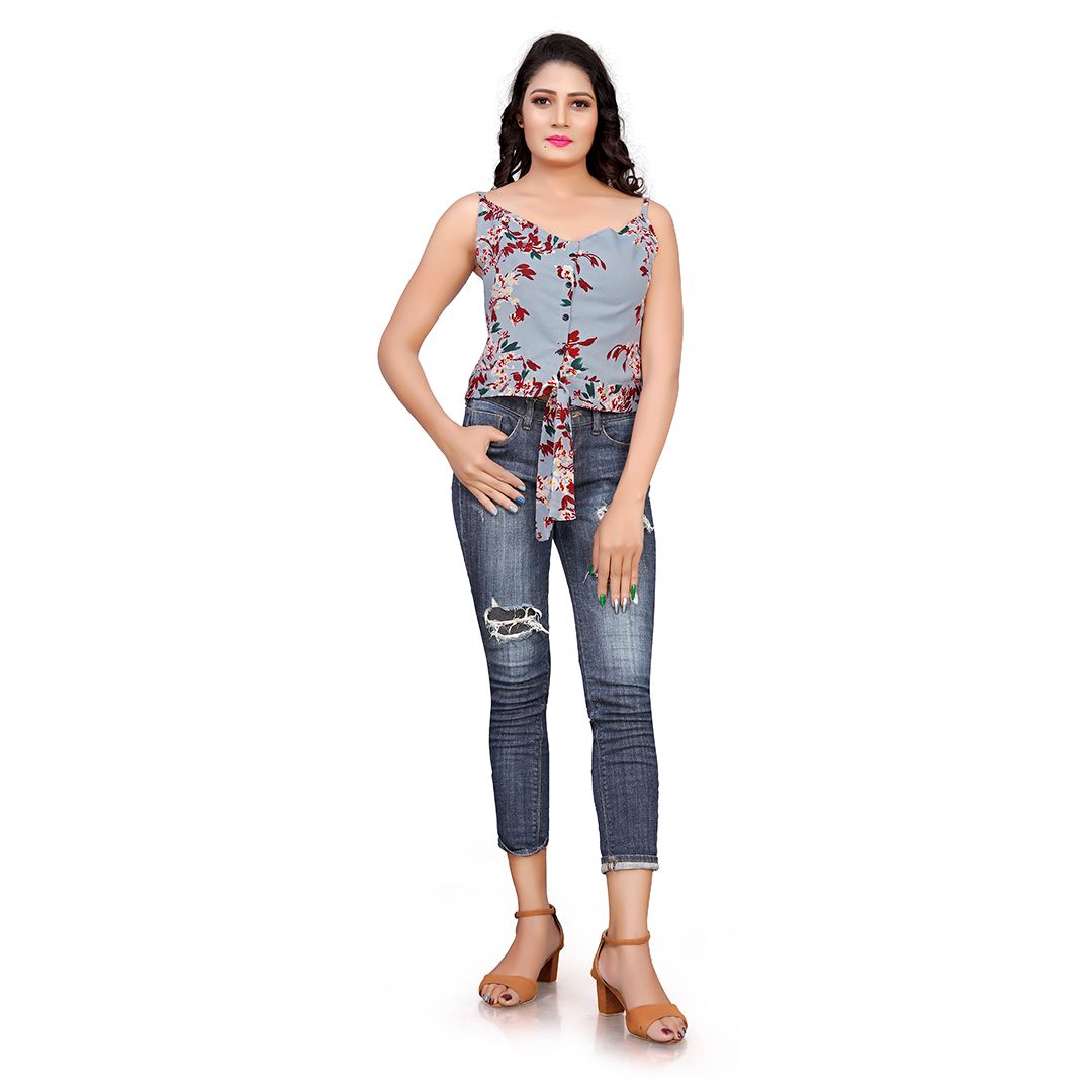 Shibori Printed Sky Blue Crepe Top