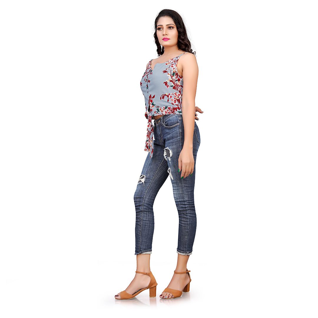 Shibori Printed Sky Blue Crepe Top