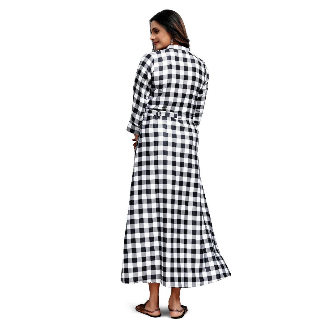 Checks printed western maxi for women
