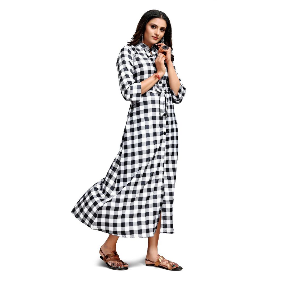 Checks printed western maxi for women