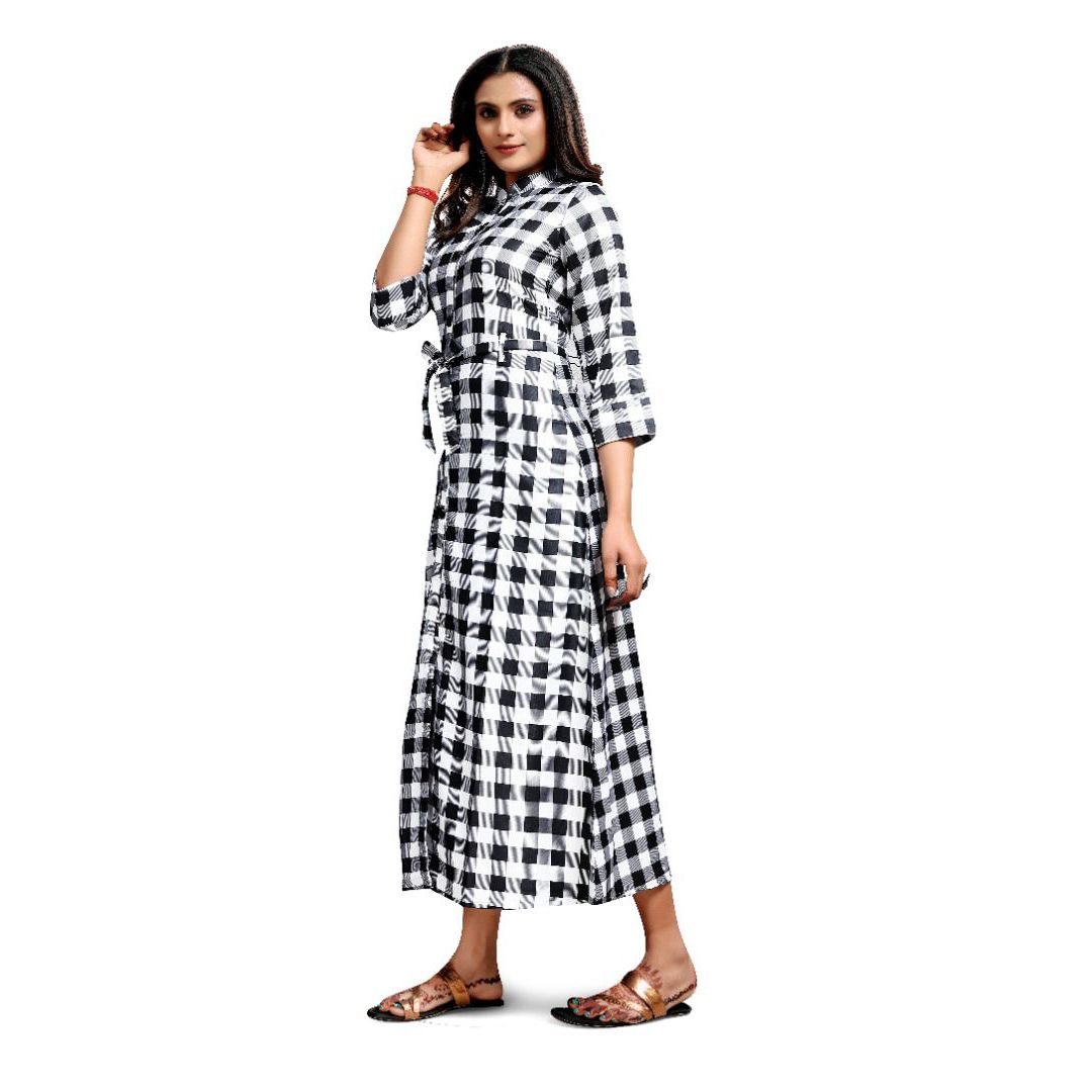 Checks printed western maxi for women